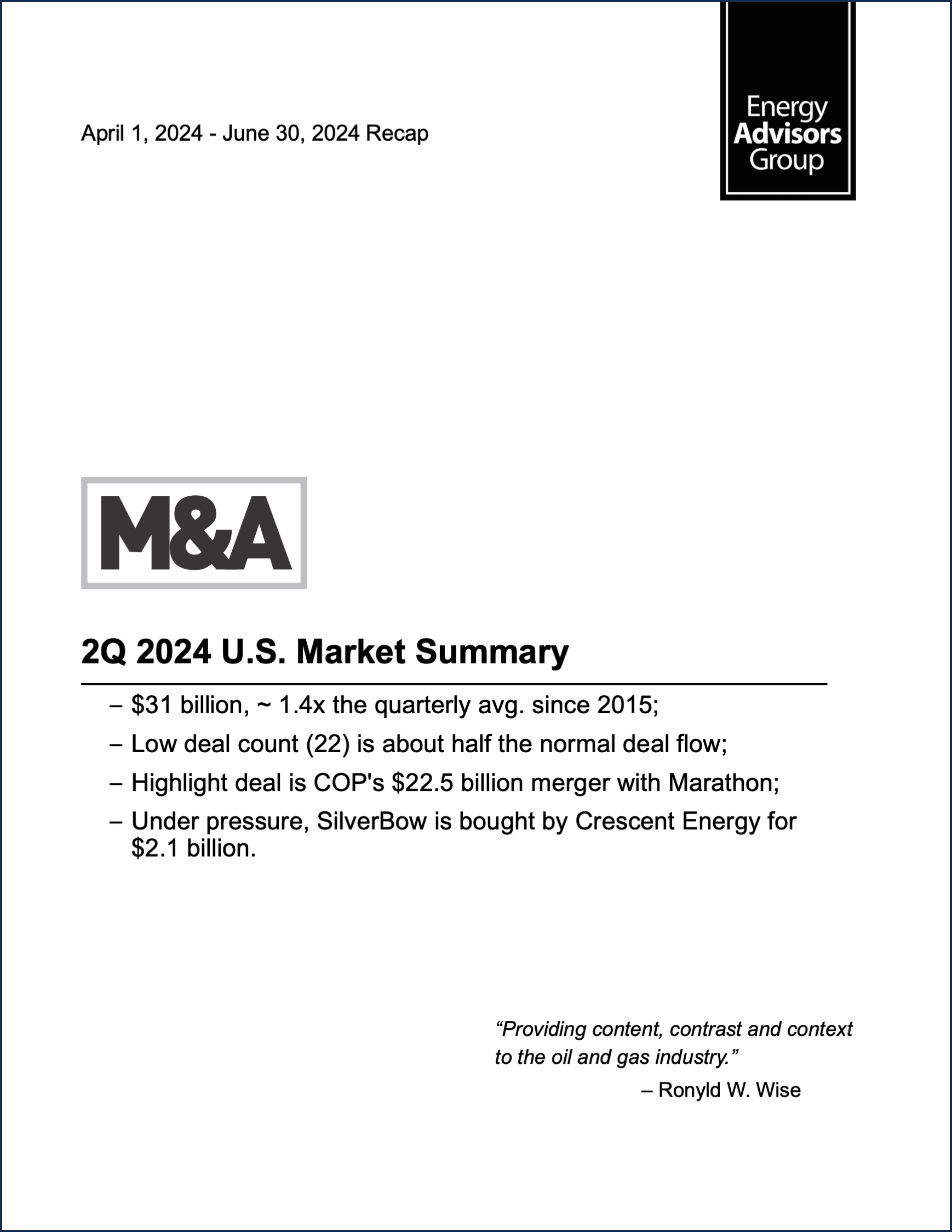 02Q24 QUARTERLY M&A REPORT - Energy Advisors Group 02Q24 QUARTERLY M&A REPORT